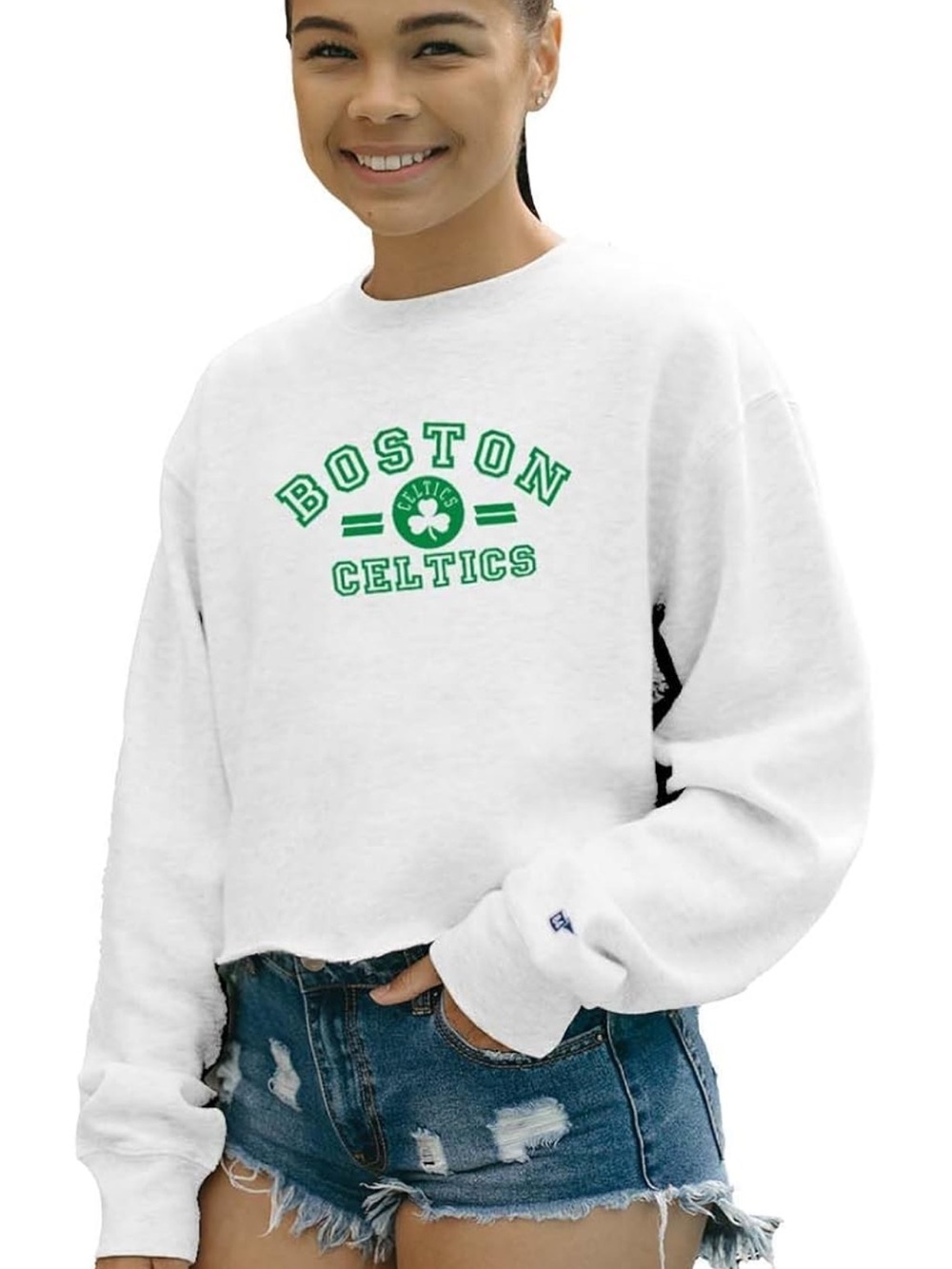 Blue 84 White Boston Celtics Cropped Crewneck Sweatshirt XL- 1002-bb5